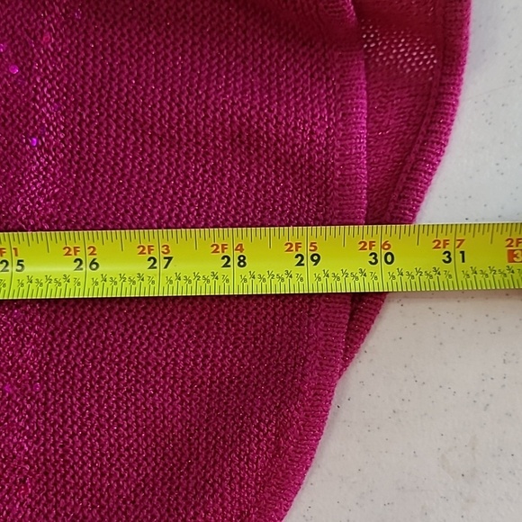 New Directions Fuchsia Sequin Striped Cowl Neck Short Sleeve Sweater size XL - Picture 6 of 6